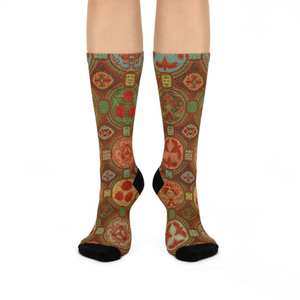 Japanese Fan Pattern by G.A. Audsley Cushioned Crew Socks