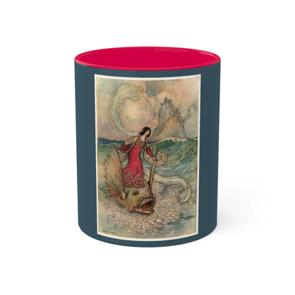 Rita Rides on the Dolphin by Warwick Goble Colorful Mugs, 11oz