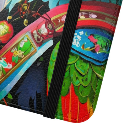 🦜⚡ Tech Plumes Flip Case – Neon Feathers & Futuristic Brilliance