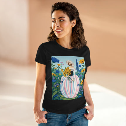 🌻🎀 The Sunflower Garden Bouquet Cotton Tee – Art Deco Floral Elegance