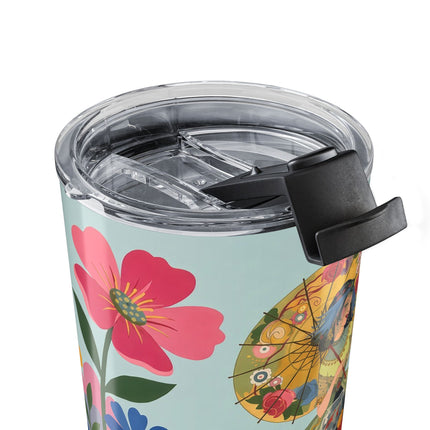 🌸🪞 The Floral Parasol Reflection Tumbler, 20oz – Art Deco Garden Fantasy