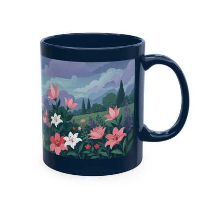 🌹💌 The Lady Blowing Kisses In The Rose Garden Ceramic Mug – Art Deco Floral Romance