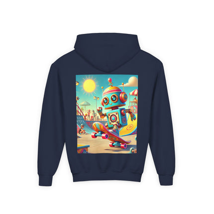 Skate Park Robot Youth Hooded Sweatshirt – Action, Energy & Retro Fun
