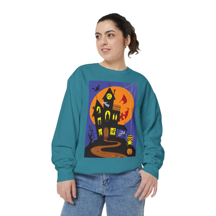 Halloween Night at the Haunted House Unisex Garment-Dyed Sweatshirt
