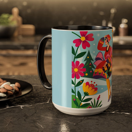🌸🎄 Christmas In The Winter Garden Colorful Mug – Whimsical Holiday Fantasy