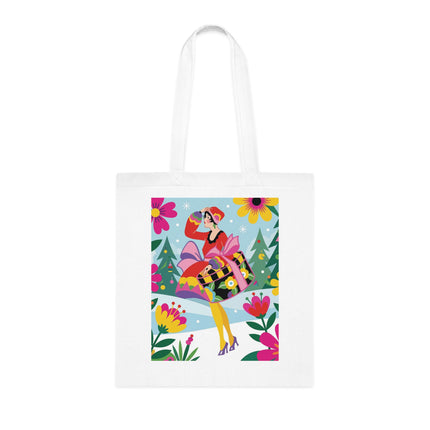 🎄🌺 Christmas In The Winter Garden Cotton Tote Bag – Art Deco Holiday Whimsy