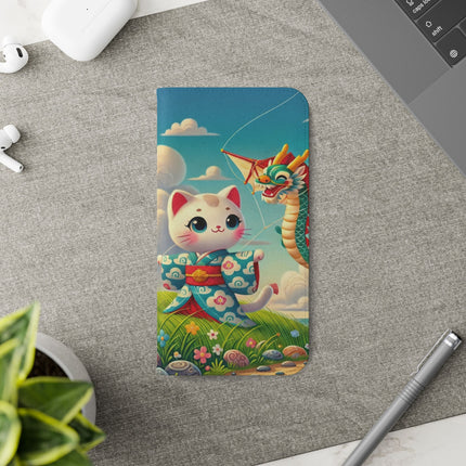 🪁🐉 Geisha Kitten and the Dragon Kite Flip Case – Joyful Flight & Dragon Spirit