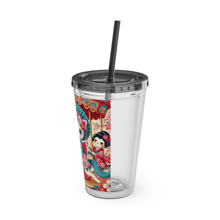 Geisha Kitten's Enchanted Carousel Ride Sunsplash Tumbler with Straw, 16oz