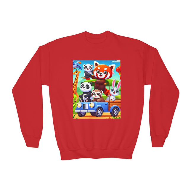 Safari Friends on the Move Youth Crewneck Sweatshirt – Adventure, Friendship & Playful Energy