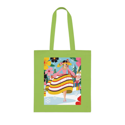 🎄🌸 The Christmas Blossom Belle Cotton Tote Bag – Art Deco Holiday Whimsy