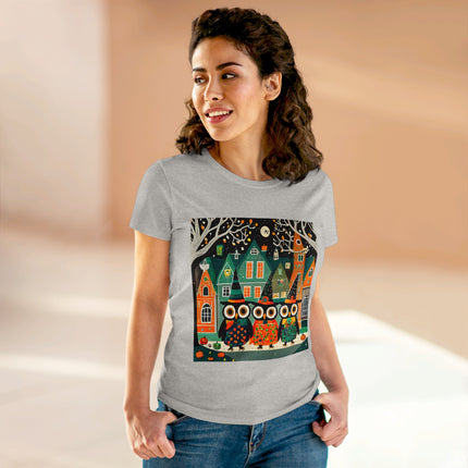 Night of the Trick-or-Treating Owlets Women's Midweight Cotton Tee