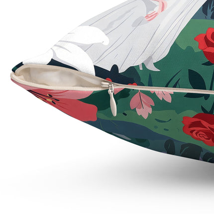 🌹💌 The Garden Of Blown Kisses Square Pillow – Art Deco Floral Romance