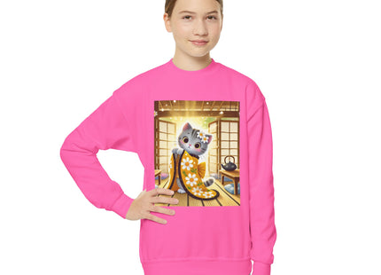 Playful Kitten in the Tea Room Youth Crewneck Sweatshirt
