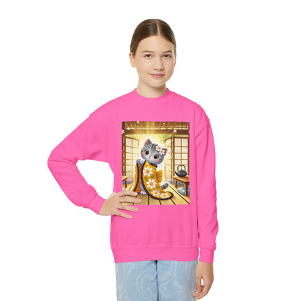 Playful Kitten in the Tea Room Youth Crewneck Sweatshirt