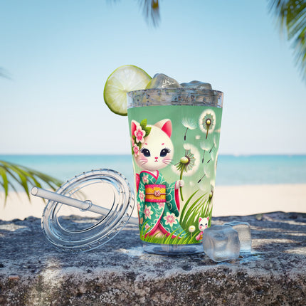 Geisha Kitten and the Dandelion Wish Sunsplash Tumbler with Straw, 16oz