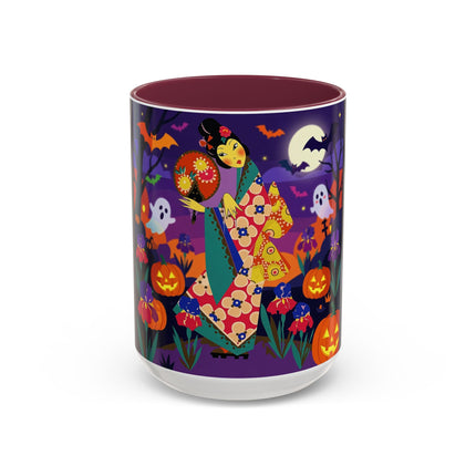 🌙🎃 The Moonlit Garden Masquerade Colorful Mug – Floral Halloween Charm