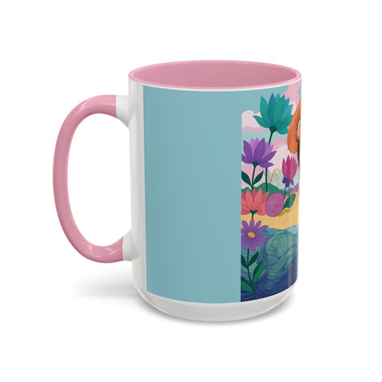 The Lady Of The Coral Parasol Colorful Mugs – Art Deco Coastal Elegance