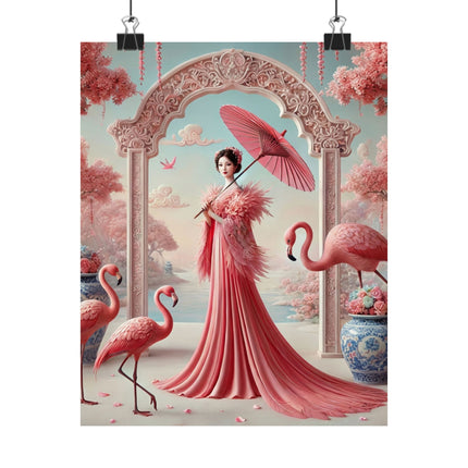Petals, Porcelain, and Flamingos Matte Vertical Posters