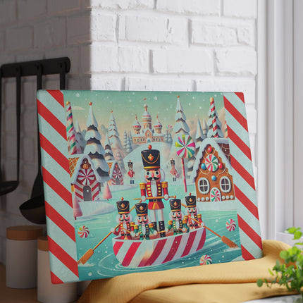Nutcracker Candy-Striped Adventure Glass Cutting Board