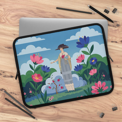 🌸🎀 The Lady In The Summer Garden Laptop Sleeve – Art Deco Floral Elegance