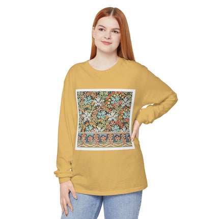 Art Nouveau Geranium Flower Garment-dyed Long Sleeve T-Shirt