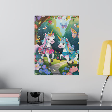 Baby Unicorns and Fluttering Butterflies Matte Canvas, Stretched, 0.75"