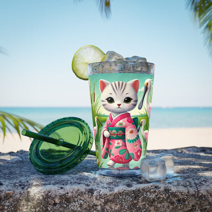 Geisha Kitten Strolls Among the Spoonbills Sunsplash Tumbler with Straw, 16oz
