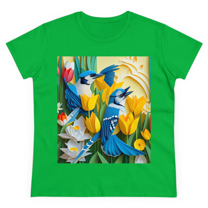 Blue Jays in a Spring Garden Women's Midweight Cotton Tee