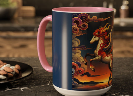 Flame-Winged Horse at Sunset Colorful Mugs (11oz, 15oz)