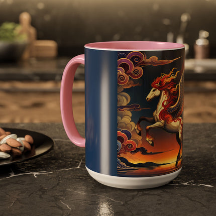 Flame-Winged Horse at Sunset Colorful Mugs (11oz, 15oz)