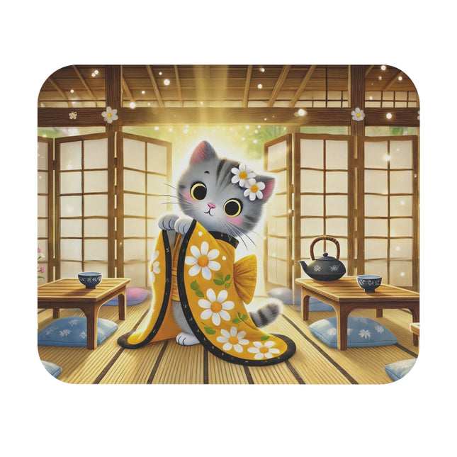 Playful Kitten in the Tea Room Mouse Pad – Curious Charm & Cozy Whimsy