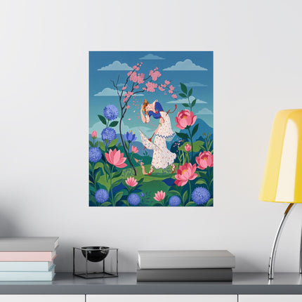 🌸☂️ The Lady Of The Falling Blossoms Matte Vertical Poster – Art Deco Garden Whimsy