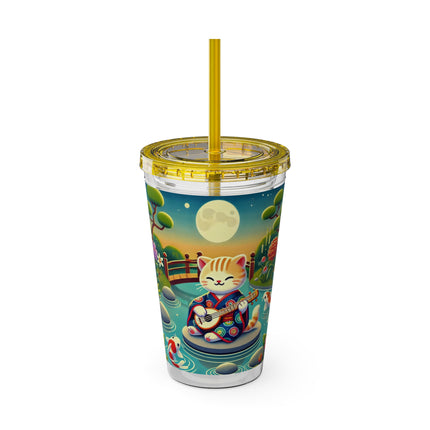 Melodic Kitten by the Koi Pond Sunsplash Tumbler with Straw, 16oz
