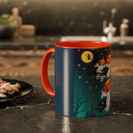 🐈‍⬛🎃 The Flying Black Cats Of Halloween Colorful Mug – Whimsical Storybook Charm