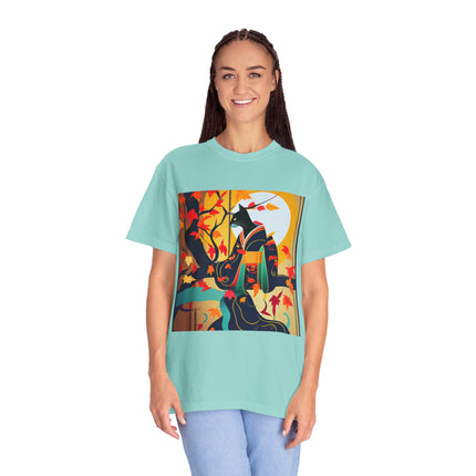 Black Cat in Kimono Unisex Garment-Dyed T-shirt