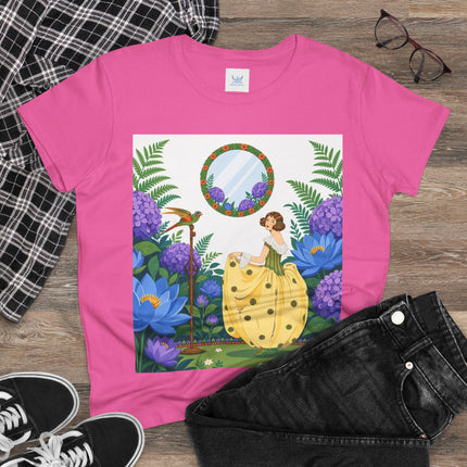 🦜🪷 The Parrot Garden Reflection Cotton Tee – Art Deco Fashion Whimsy
