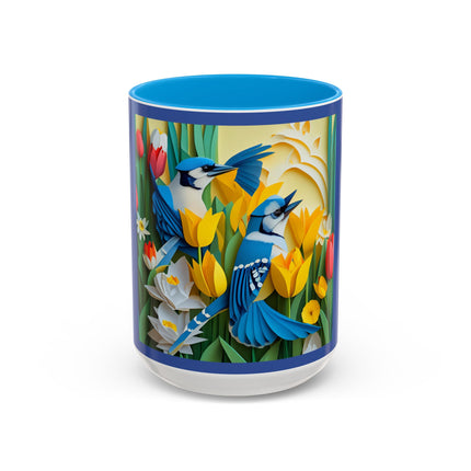 Blue Jays in a Spring Garden Colorful Mugs (11oz, 15oz)