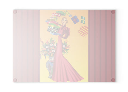Elegant Holiday Woman with Gifts Glass Cutting Board