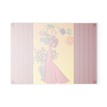 Elegant Holiday Woman with Gifts Glass Cutting Board