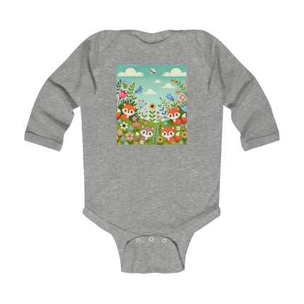 Fox Cubs in Bloom Baby Long Sleeve Bodysuit – Whimsical Spring Meadow Design