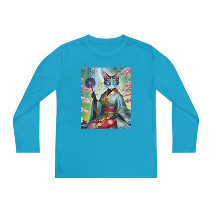 Cyberpunk Geisha Youth Long Sleeve Competitor Tee – Neon Elegance & Futuristic Fantasy
