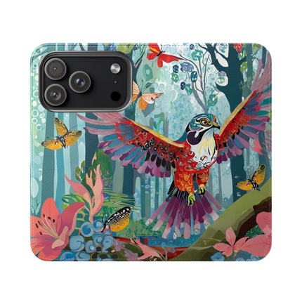 🦖🦋 Colorful Raptor Flip Case – Butterfly Wonder & Forest Adventure