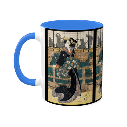 Japanese woman woodcut print by Kikukawa Eizan Colorful Mugs, 11oz