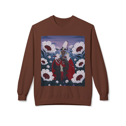 🎭🌹 The Crimson Garden Masquerade Midweight Crewneck Sweatshirt – Art Deco Floral Fantasy
