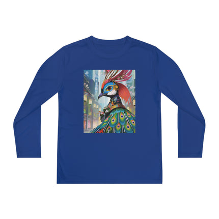 Techno Plumes Youth Long Sleeve Competitor Tee – Futuristic Elegance & Neon Feathers