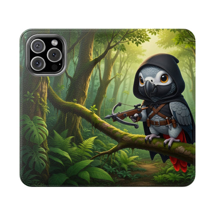 🪶🌲 The African Grey Sentinel Flip Case – Quiet Strength & Woodland Adventure