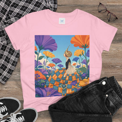 🌺🧡 The Lady Of The Golden Garden Cotton Tee – Art Deco Fashion Fantasy