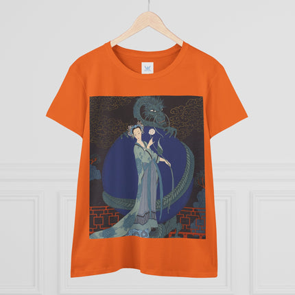 🐉🪷 The Lady Of The Lotus Dragon Cotton Tee – Art Deco Asian Fantasy