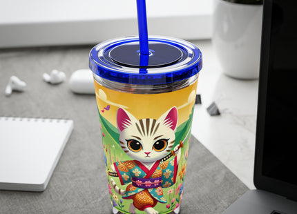 Samurai Kitten Sunsplash Tumbler with Straw, 16oz