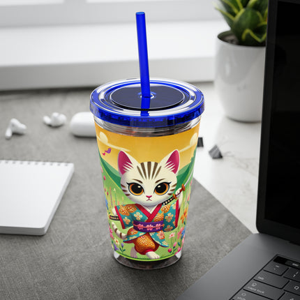 Samurai Kitten Sunsplash Tumbler with Straw, 16oz